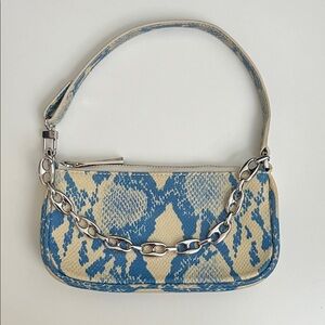 BY FAR Blue and Cream Shoulder Bag with Chain